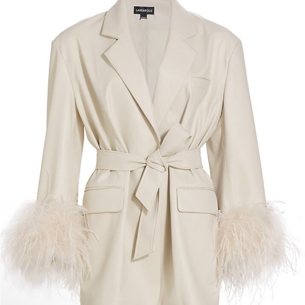 Lamarque Ivory Feather Cuff Blazer